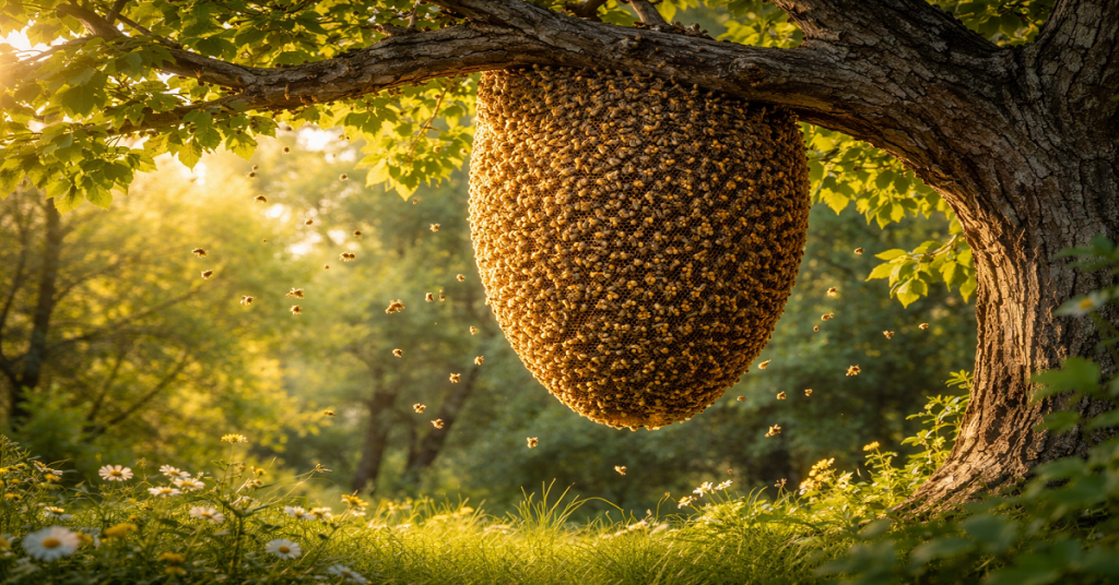 Honey Bee Hive In A Tree