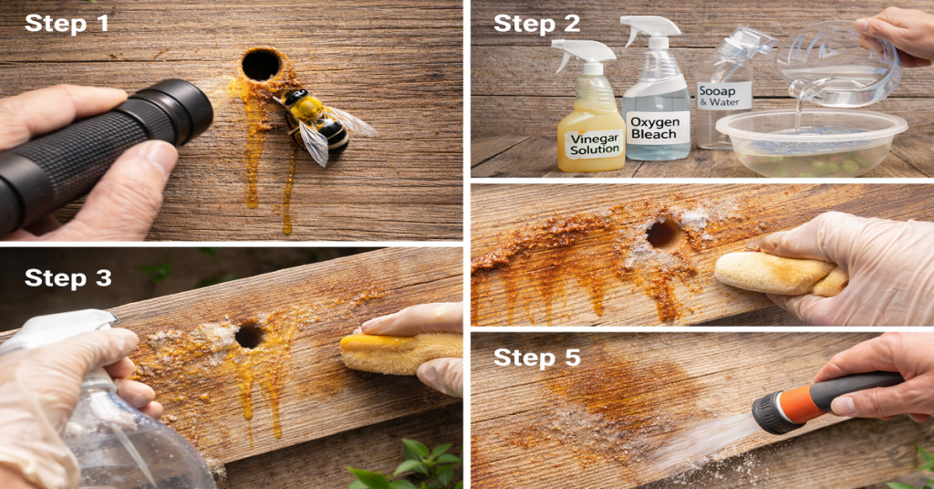 How to Clean Carpenter Bee Droppings from Wood Safely